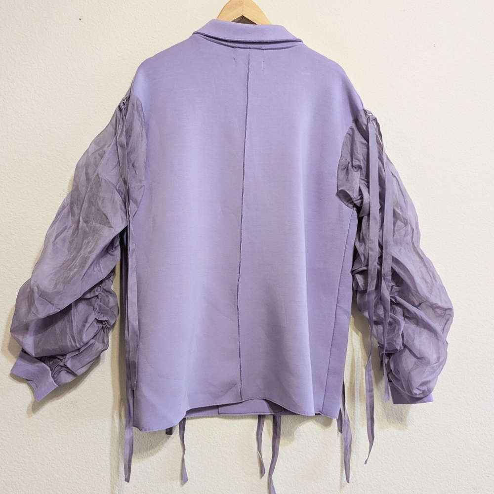 Akira Lotus Flower Bomb Ruched Sleeve Blazer Lilac Size Large. EUC - Picture 5 of 8